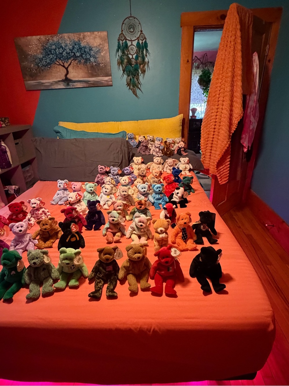 Large Collection of Colorful Plush Beanie baby Bears - and others Multicolor